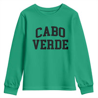 Cabo Verde Returns Home National Pride Varsity Style Youth Sweatshirt Cape Verde Minimalist Text Graphic