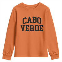 Cabo Verde Returns Home National Pride Varsity Style Youth Sweatshirt Cape Verde Minimalist Text Graphic