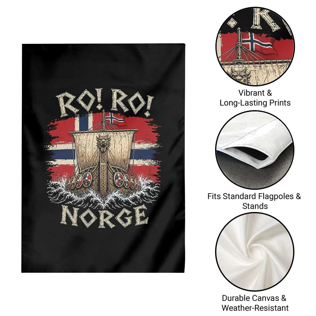 Retro Norge Viking Longship Ro Ro Garden Flag Patriotic Norge Norwegian Flag Funny Rowing Support