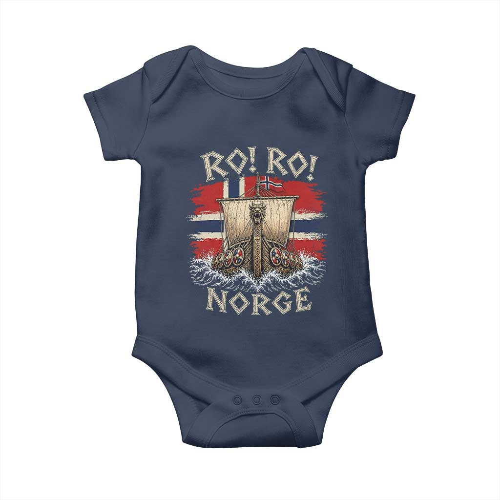 Retro Norge Viking Longship Ro Ro Baby Onesie Patriotic Norge Norwegian Flag Funny Rowing Support