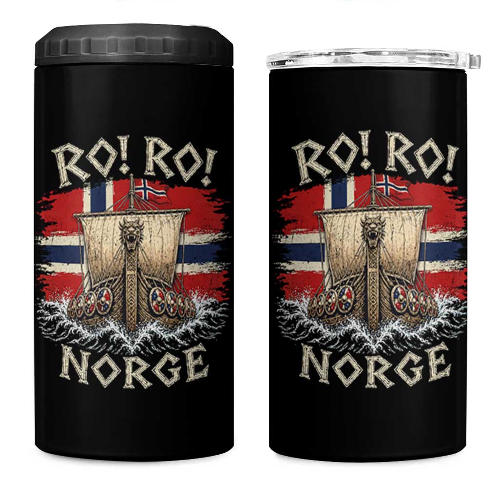 Retro Norge Viking Longship Ro Ro 4 in 1 Can Cooler Tumbler Patriotic Norge Norwegian Flag Funny Rowing Support