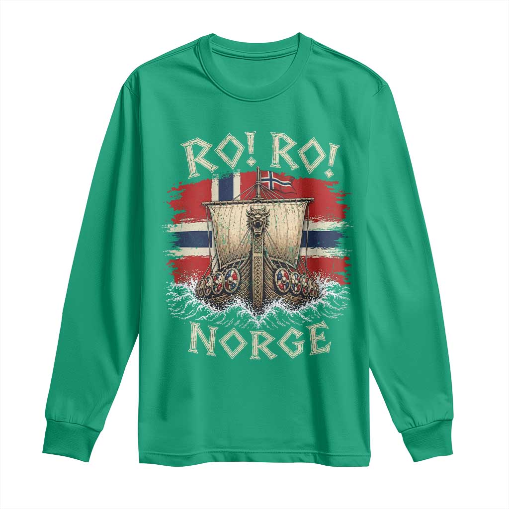Retro Norge Viking Longship Ro Ro Long Sleeve Shirt Patriotic Norge Norwegian Flag Funny Rowing Support