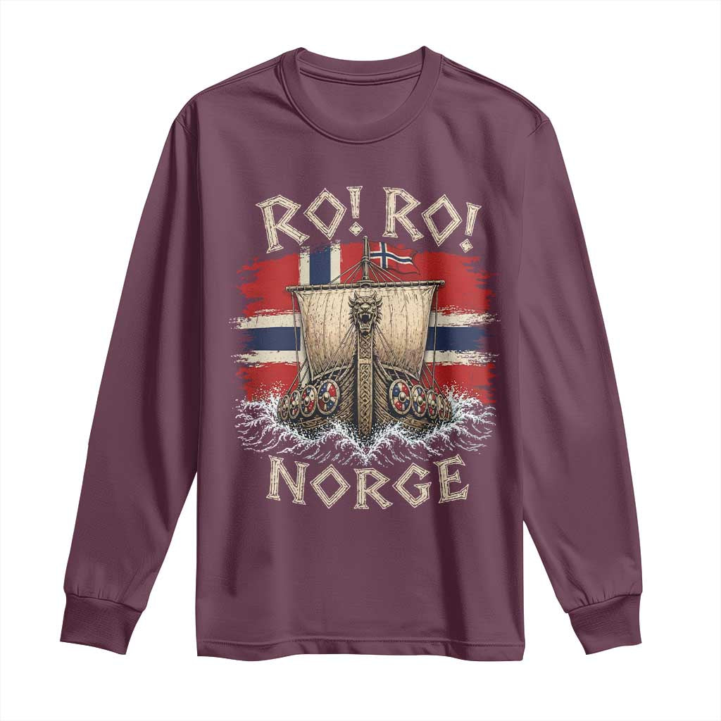 Retro Norge Viking Longship Ro Ro Long Sleeve Shirt Patriotic Norge Norwegian Flag Funny Rowing Support