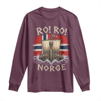 Retro Norge Viking Longship Ro Ro Long Sleeve Shirt Patriotic Norge Norwegian Flag Funny Rowing Support