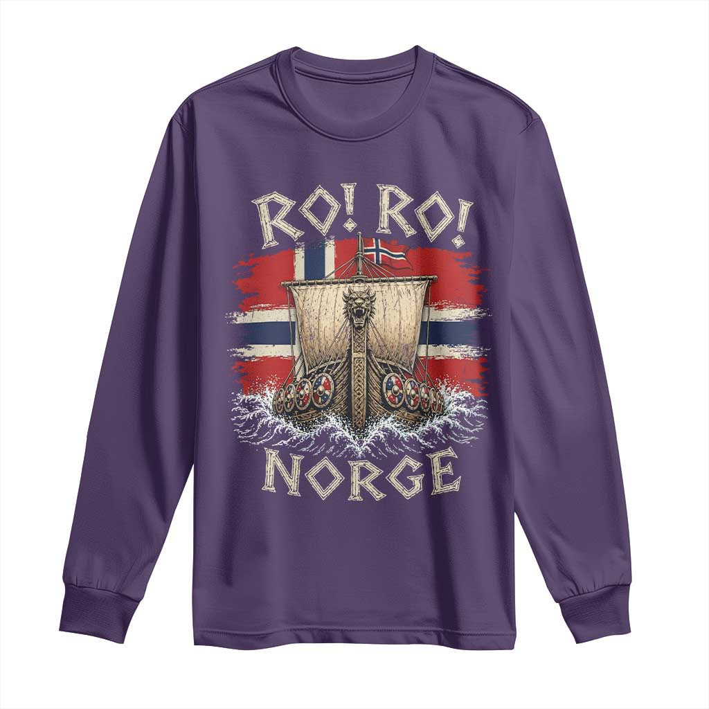 Retro Norge Viking Longship Ro Ro Long Sleeve Shirt Patriotic Norge Norwegian Flag Funny Rowing Support