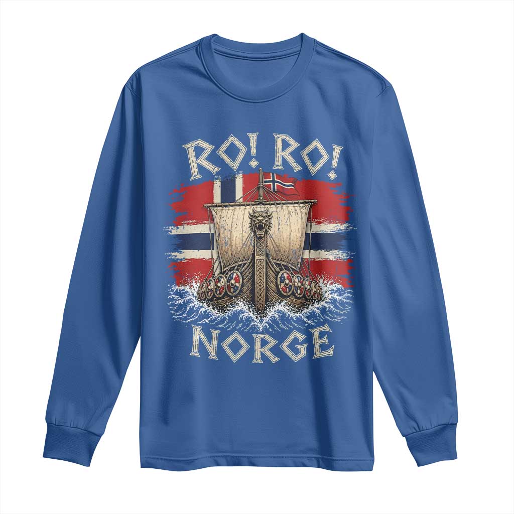 Retro Norge Viking Longship Ro Ro Long Sleeve Shirt Patriotic Norge Norwegian Flag Funny Rowing Support