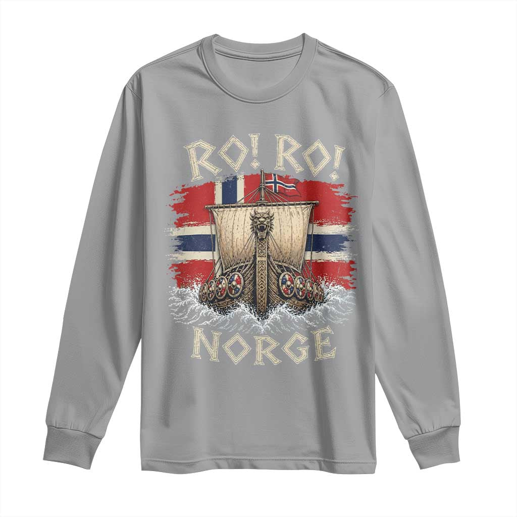 Retro Norge Viking Longship Ro Ro Long Sleeve Shirt Patriotic Norge Norwegian Flag Funny Rowing Support