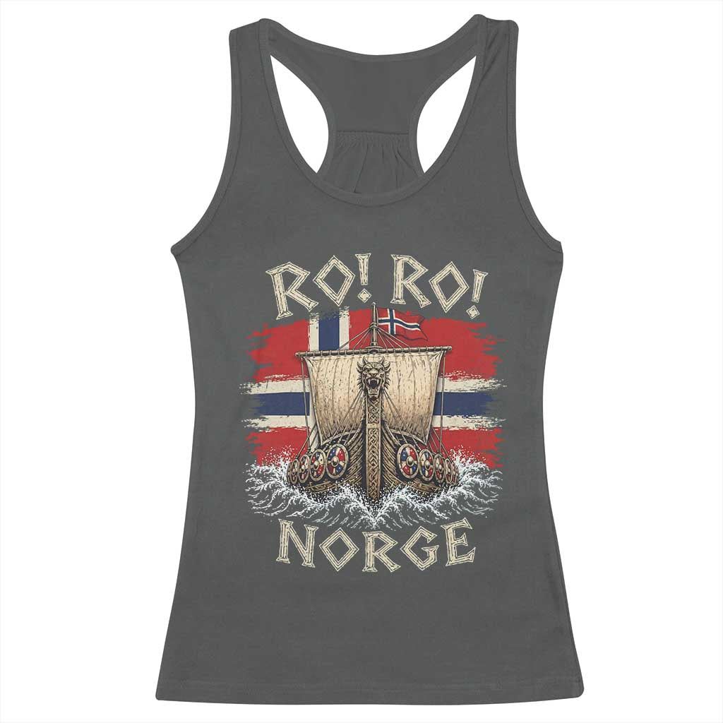 Retro Norge Viking Longship Ro Ro Racerback Tank Top Patriotic Norge Norwegian Flag Funny Rowing Support