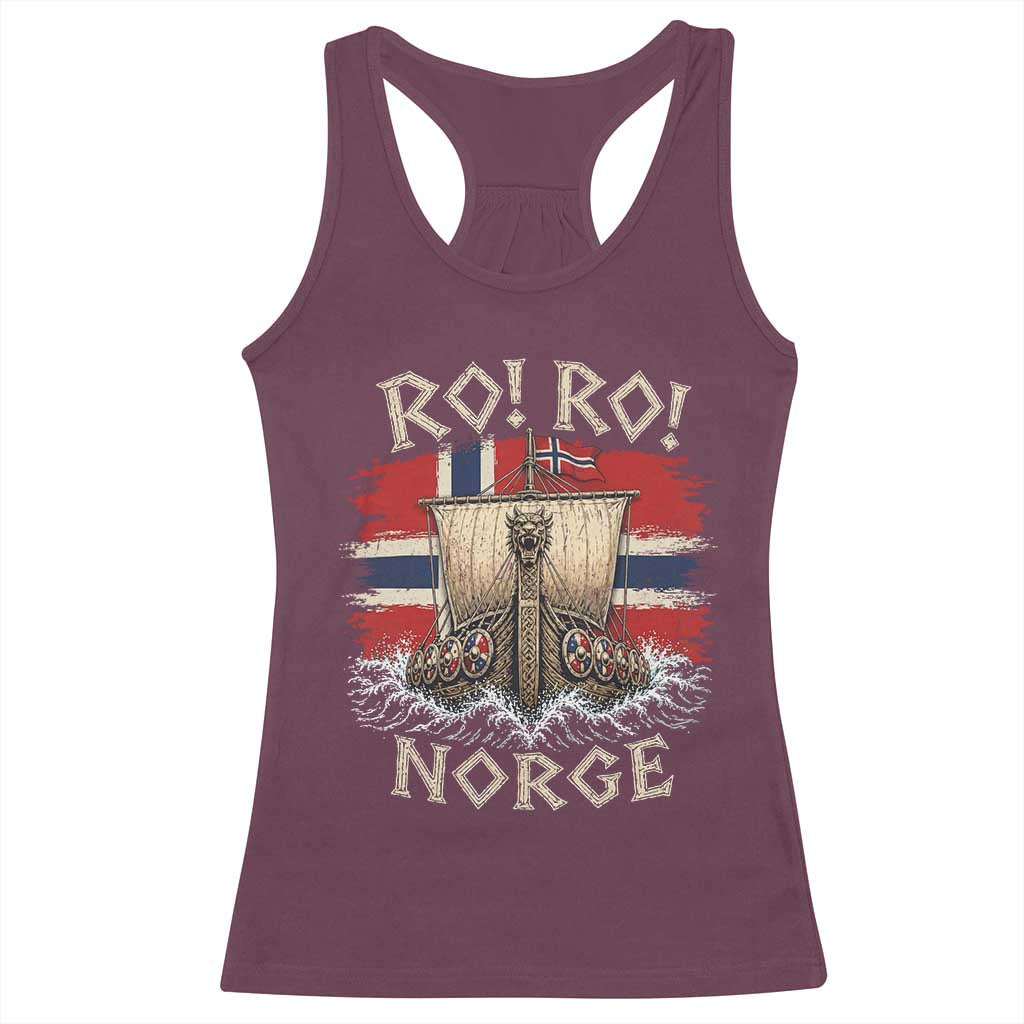 Retro Norge Viking Longship Ro Ro Racerback Tank Top Patriotic Norge Norwegian Flag Funny Rowing Support
