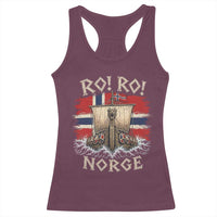 Retro Norge Viking Longship Ro Ro Racerback Tank Top Patriotic Norge Norwegian Flag Funny Rowing Support
