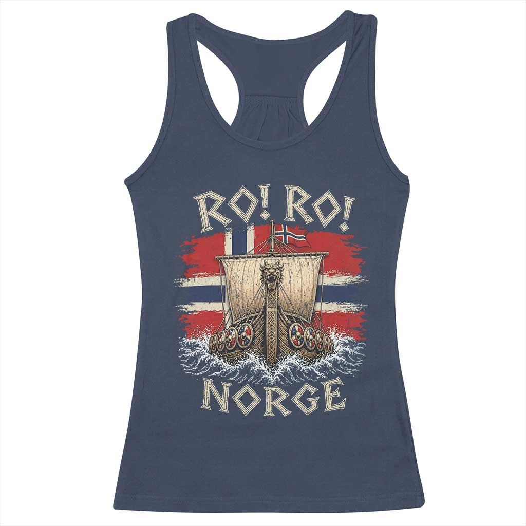 Retro Norge Viking Longship Ro Ro Racerback Tank Top Patriotic Norge Norwegian Flag Funny Rowing Support