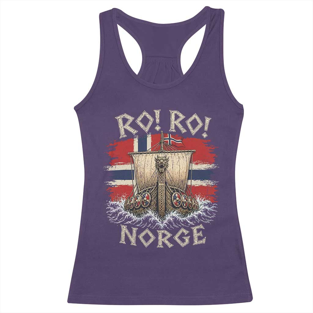 Retro Norge Viking Longship Ro Ro Racerback Tank Top Patriotic Norge Norwegian Flag Funny Rowing Support