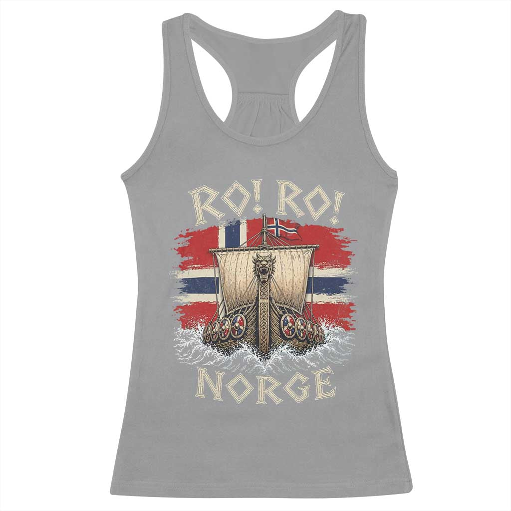 Retro Norge Viking Longship Ro Ro Racerback Tank Top Patriotic Norge Norwegian Flag Funny Rowing Support