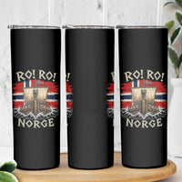 Retro Norge Viking Longship Ro Ro Skinny Tumbler Patriotic Norge Norwegian Flag Funny Rowing Support
