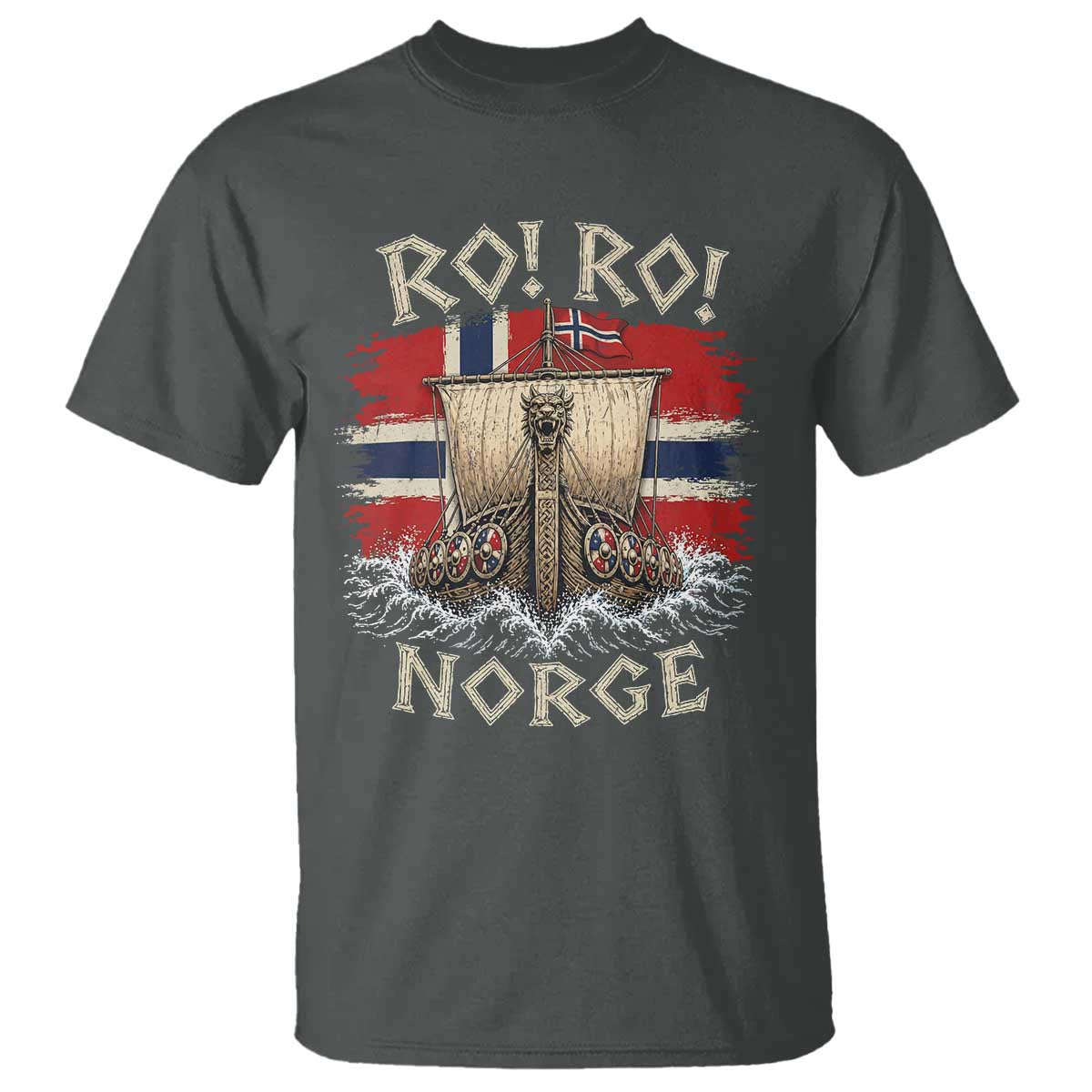 Retro Norge Viking Longship Ro Ro T Shirt Patriotic Norge Norwegian Flag Funny Rowing Support
