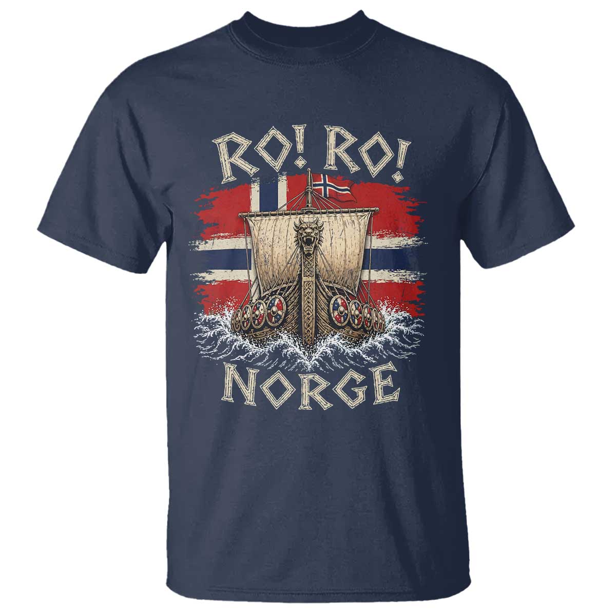 Retro Norge Viking Longship Ro Ro T Shirt Patriotic Norge Norwegian Flag Funny Rowing Support
