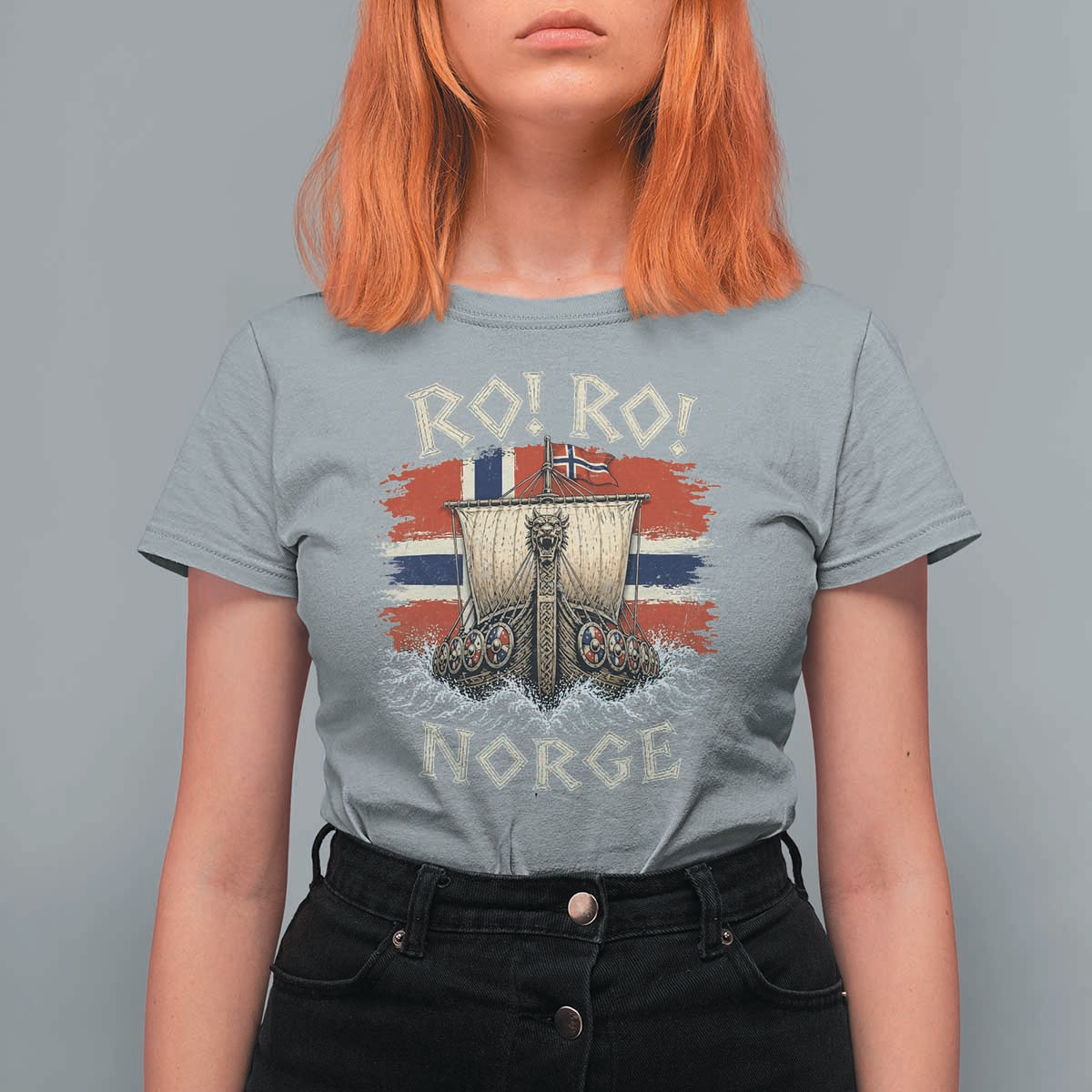 Retro Norge Viking Longship Ro Ro T Shirt For Women Patriotic Norge Norwegian Flag Funny Rowing Support