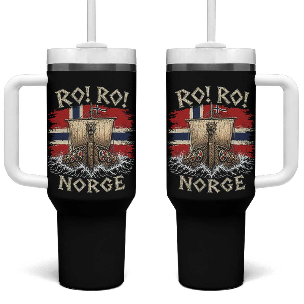 Retro Norge Viking Longship Ro Ro Tumbler With Handle Patriotic Norge Norwegian Flag Funny Rowing Support