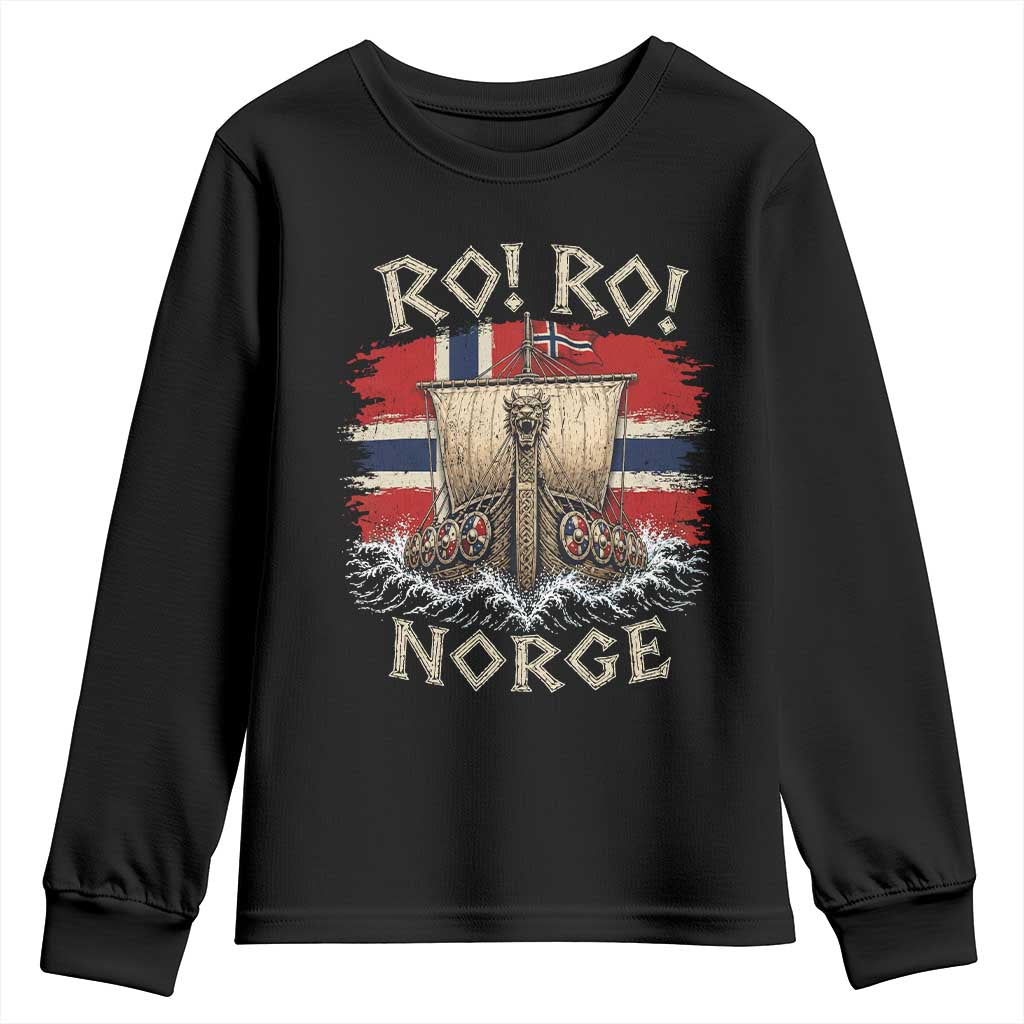 Retro Norge Viking Longship Ro Ro Youth Sweatshirt Patriotic Norge Norwegian Flag Funny Rowing Support
