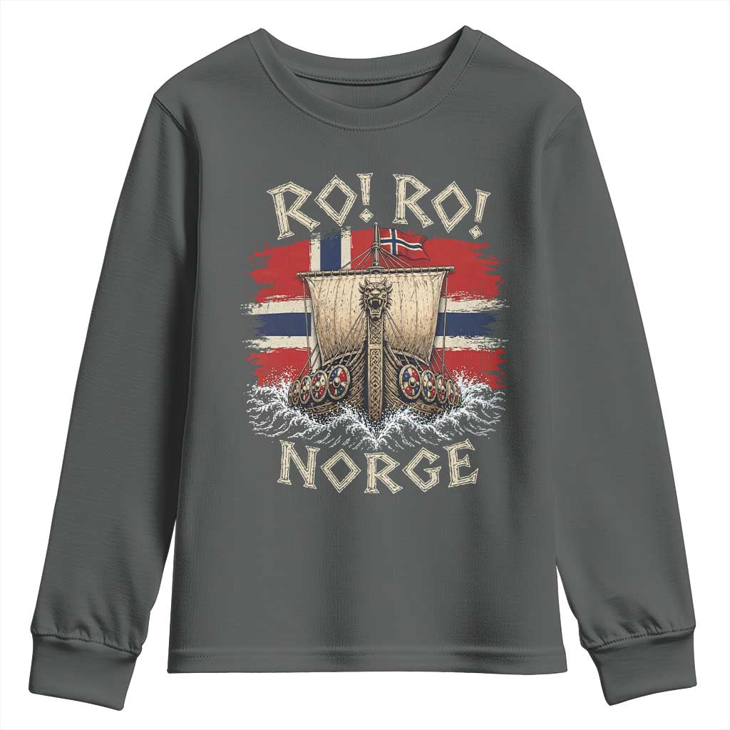 Retro Norge Viking Longship Ro Ro Youth Sweatshirt Patriotic Norge Norwegian Flag Funny Rowing Support