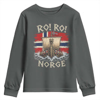 Retro Norge Viking Longship Ro Ro Youth Sweatshirt Patriotic Norge Norwegian Flag Funny Rowing Support