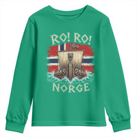 Retro Norge Viking Longship Ro Ro Youth Sweatshirt Patriotic Norge Norwegian Flag Funny Rowing Support