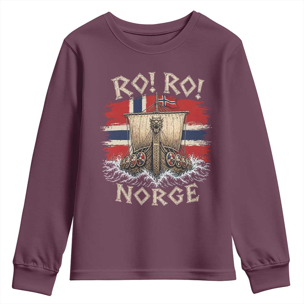 Retro Norge Viking Longship Ro Ro Youth Sweatshirt Patriotic Norge Norwegian Flag Funny Rowing Support
