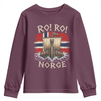 Retro Norge Viking Longship Ro Ro Youth Sweatshirt Patriotic Norge Norwegian Flag Funny Rowing Support