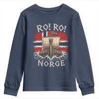 Retro Norge Viking Longship Ro Ro Youth Sweatshirt Patriotic Norge Norwegian Flag Funny Rowing Support