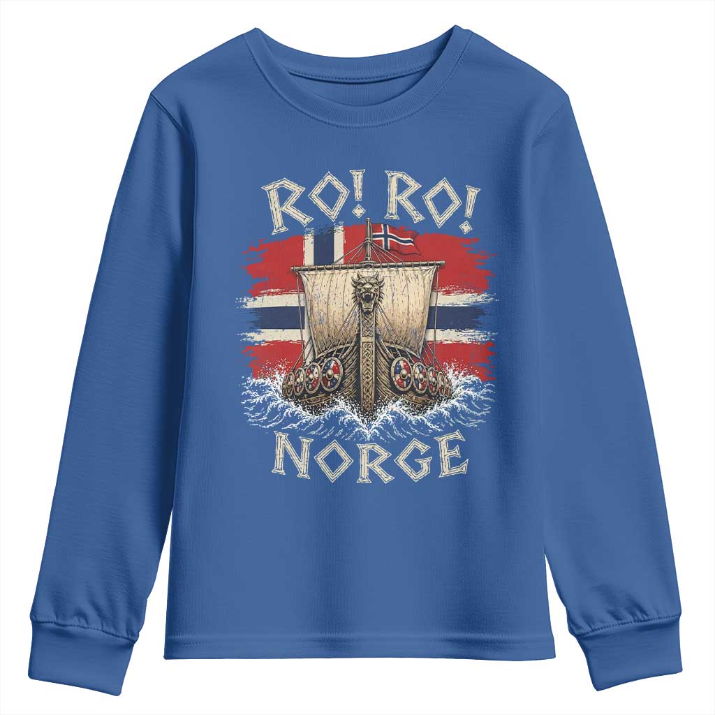 Retro Norge Viking Longship Ro Ro Youth Sweatshirt Patriotic Norge Norwegian Flag Funny Rowing Support