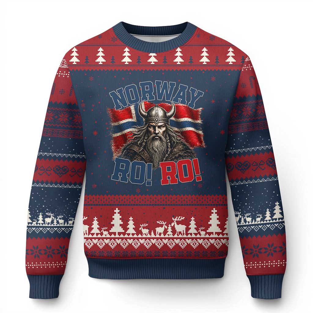 Fierce Norway Viking Warrior Ro Ro Ugly Christmas Sweater Patriotic Norge Norwegian Flag Funny Rowing Support