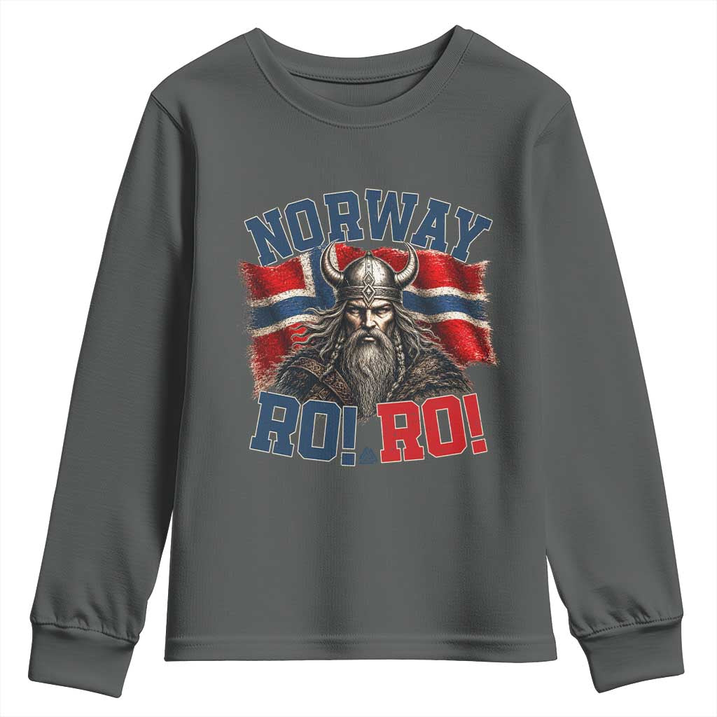 Fierce Norway Viking Warrior Ro Ro Youth Sweatshirt Patriotic Norge Norwegian Flag Funny Rowing Support