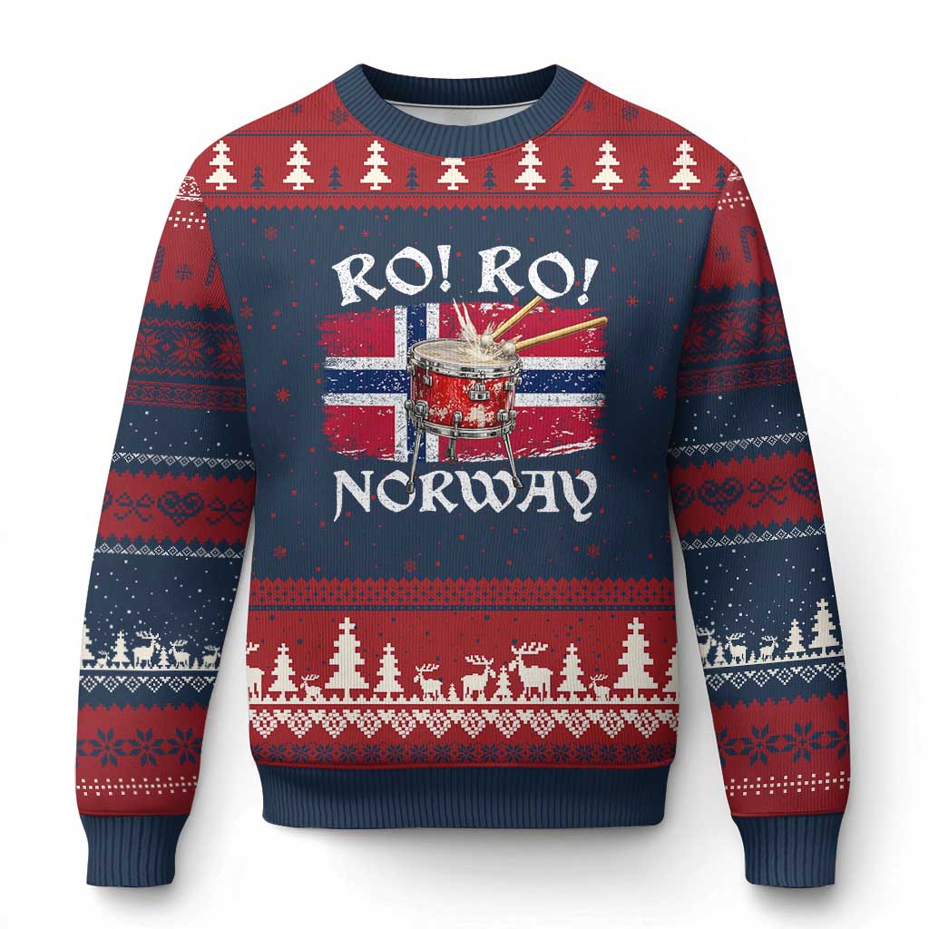 Funny Norway Drummer Ro Ro Ugly Christmas Sweater Patriotic Norge Norwegian Flag Rowing Support