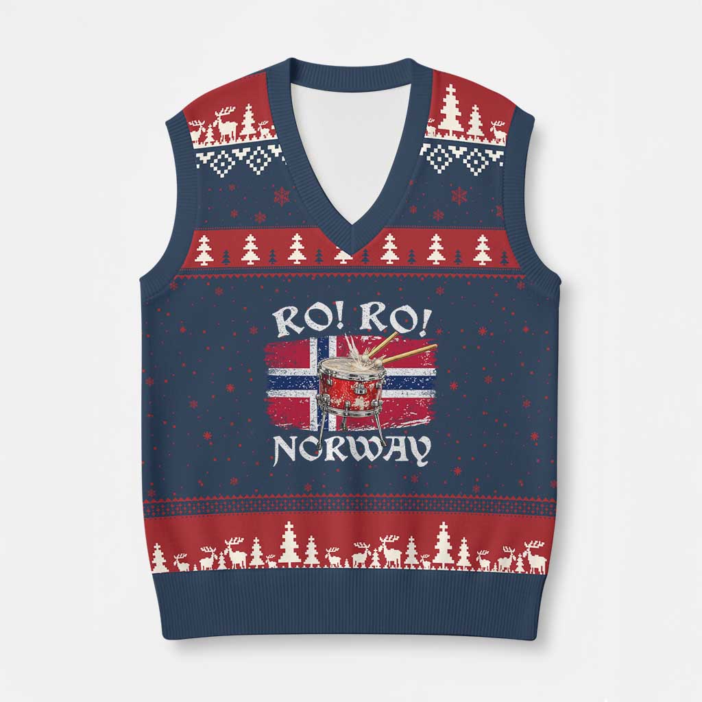 Funny Norway Drummer Ro Ro V-Neck Knit Sweater Vest Patriotic Norge Norwegian Flag Rowing Support