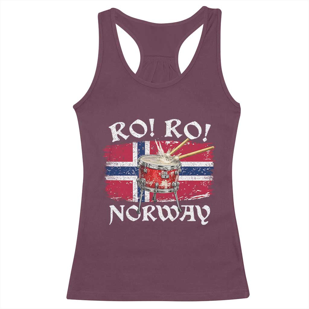 Funny Norway Drummer Ro Ro Racerback Tank Top Patriotic Norge Norwegian Flag Rowing Support