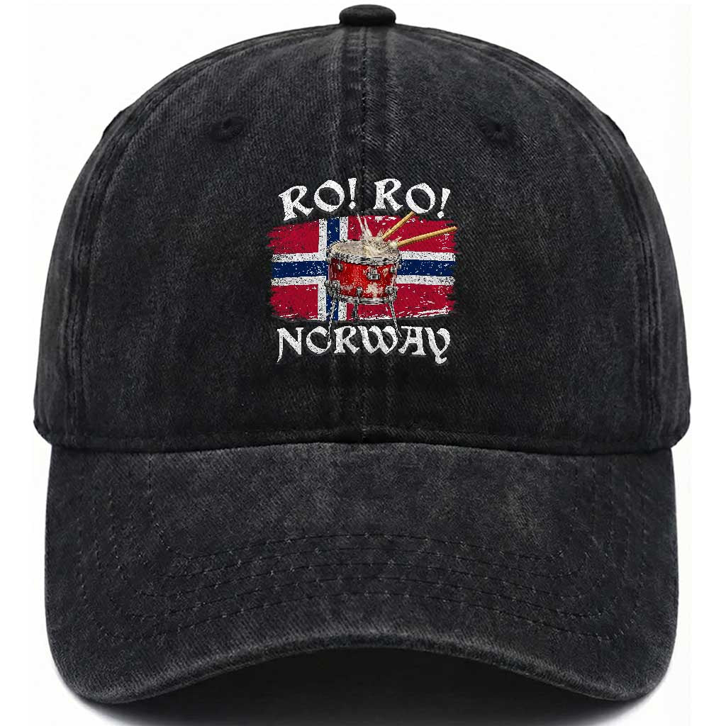 Funny Norway Drummer Ro Ro Washed Cotton Baseball Cap Patriotic Norge Norwegian Flag Rowing Support