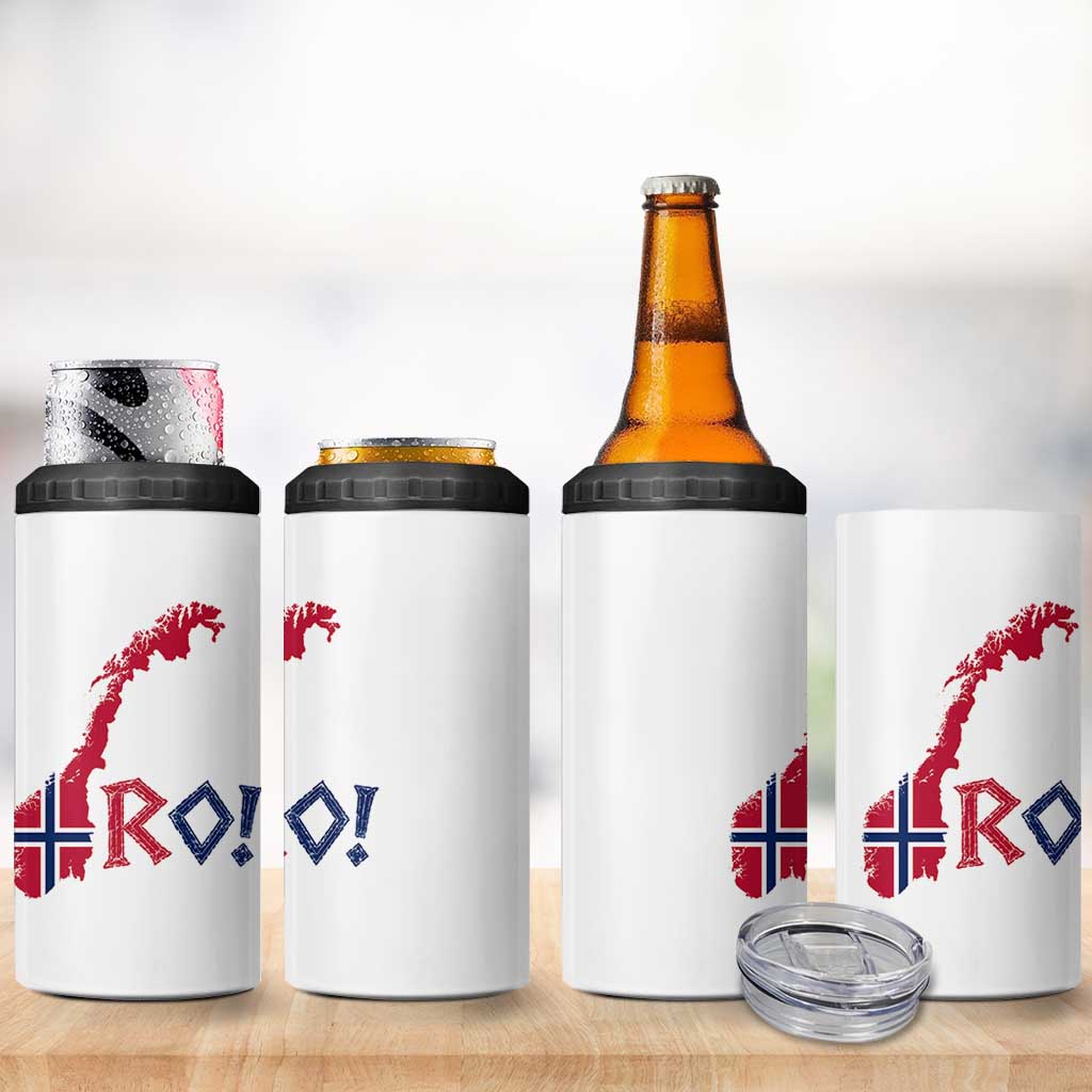 Norway Flag Country Map Patriotic Ro Ro Chant 4 in 1 Can Cooler Tumbler Norwegian Viking Row Soccer Supporter Football Fans