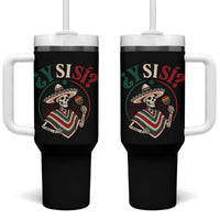 Funny Y Si Si Mexican Skeleton Tumbler With Handle What If Yes Mexico Sombrero Poncho Fiesta Graphic