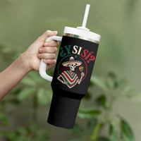 Funny Y Si Si Mexican Skeleton Tumbler With Handle What If Yes Mexico Sombrero Poncho Fiesta Graphic