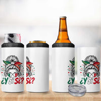 Y Si Si Mexican Flag Messy Bun with Sunglasses Graphic 4 in 1 Can Cooler Tumbler What If Yes Mexico Latina Pride