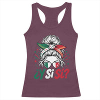 Y Si Si Mexican Flag Messy Bun with Sunglasses Graphic Racerback Tank Top What If Yes Mexico Latina Pride