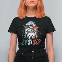 Y Si Si Mexican Flag Messy Bun with Sunglasses Graphic T Shirt For Women What If Yes Mexico Latina Pride