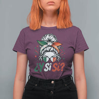 Y Si Si Mexican Flag Messy Bun with Sunglasses Graphic T Shirt For Women What If Yes Mexico Latina Pride