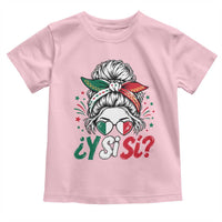 Y Si Si Mexican Flag Messy Bun with Sunglasses Graphic Toddler T Shirt What If Yes Mexico Latina Pride