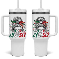 Y Si Si Mexican Flag Messy Bun with Sunglasses Graphic Tumbler With Handle What If Yes Mexico Latina Pride