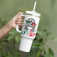 Y Si Si Mexican Flag Messy Bun with Sunglasses Graphic Tumbler With Handle What If Yes Mexico Latina Pride