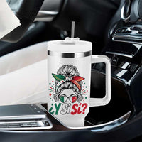 Y Si Si Mexican Flag Messy Bun with Sunglasses Graphic Tumbler With Handle What If Yes Mexico Latina Pride