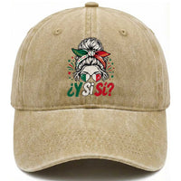 Y Si Si Mexican Flag Messy Bun with Sunglasses Graphic Washed Cotton Baseball Cap What If Yes Mexico Latina Pride