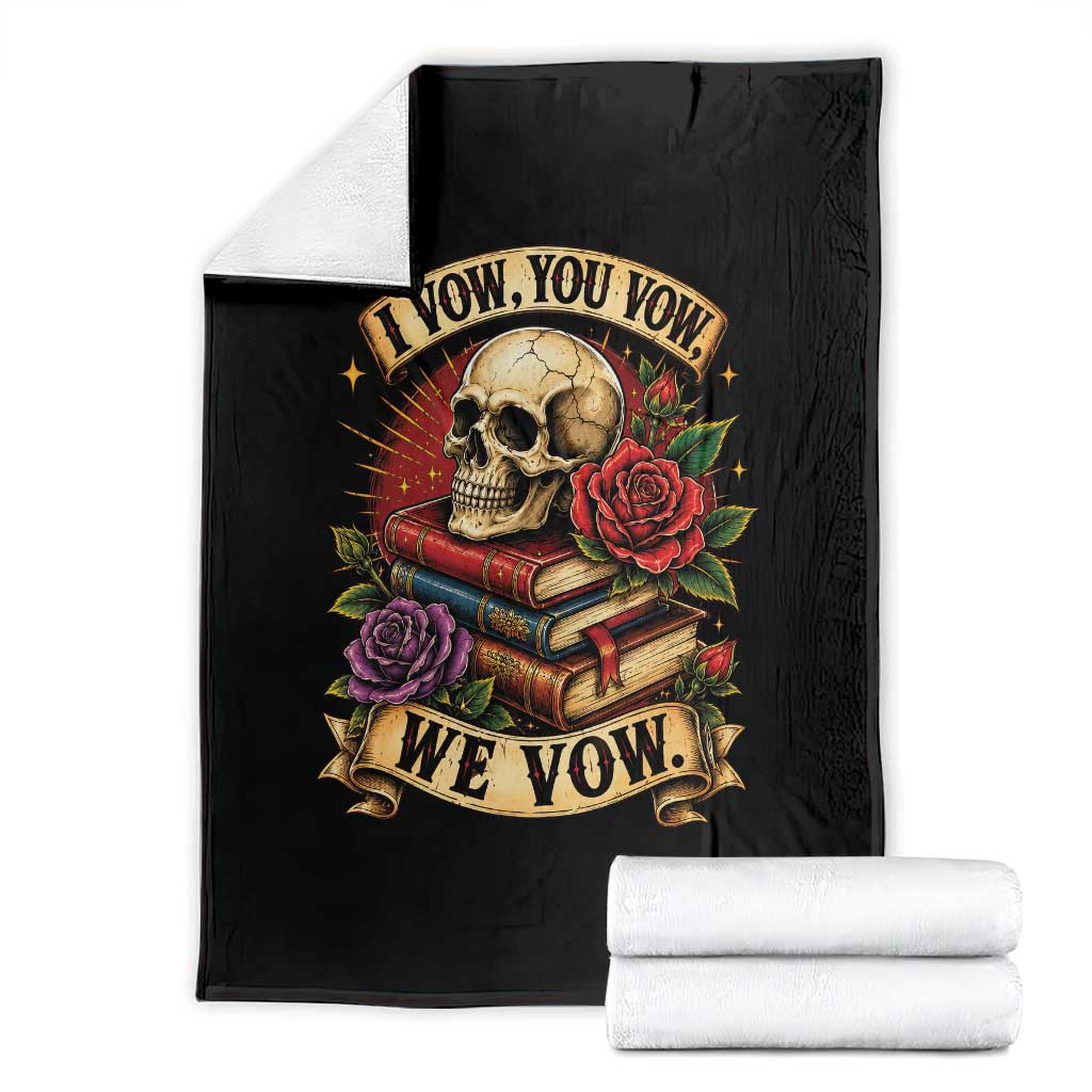 Vintage Skull Roses Gothic Dark Academia Aesthetic Throw Blanket I Vow You Vow We Vow Fantasy Fiction Bookish Gift