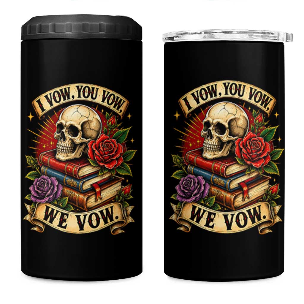 Vintage Skull Roses Gothic Dark Academia Aesthetic 4 in 1 Can Cooler Tumbler I Vow You Vow We Vow Fantasy Fiction Bookish Gift